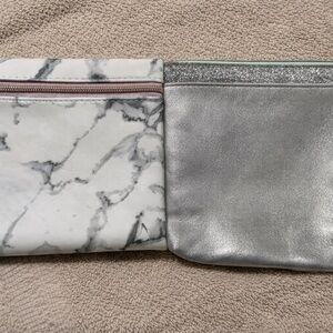 Ipsy Cosmetic Makeup Pouch Bundle Marble White & Silver Glitter
